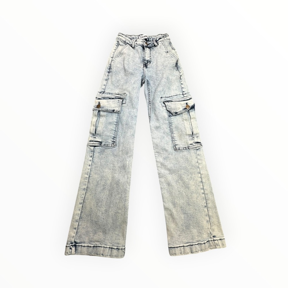 Disclosure Cargo Jeans Womens 1/25 Light Acid Wash Wide Leg High Rise Utility